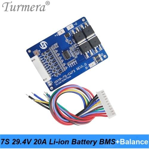 Turmera 7S 25.2V 29.4V 20A Lithium Battery BMS with Balancing and PCM Protection Board for E-scooter and Electric Bike Batteries