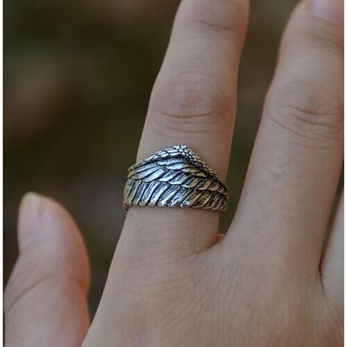 Vintage Antique Silver Feather Adjustable Ring Wing Ring For Gift