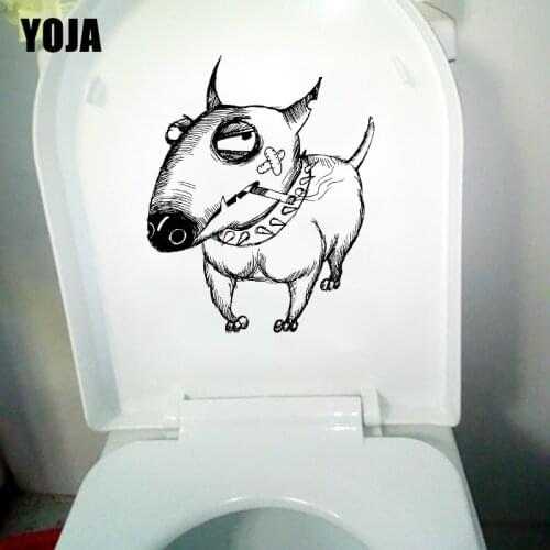 YOJA 19.4×23.6CM Individual Bull Terrier Cartoon Home Room Wall Sticker Fun Toilet Decor Decals T1-2995