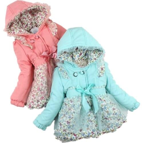 Popular Girls hooded small floral double-breasted thick coat jacket 2-3T YF113