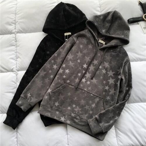 AreMoMuWha New Spring Autumn Vintage Thick Pleuche Sweatshirt Women Slim Hooded Pullovers Coat Stars Embossing Hoodies Tops Mh69