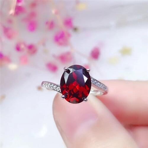 LeeChee natural garnet ring for women birthdat gift daily wear 7*9mm wine red gemstone jewelry real 925 solid sterling silver