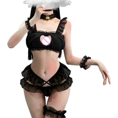 E15E Womens Sexy Mesh Temptation Lingerie Set Female Skin-Friendly Lace Perspective Outfit with Panty Bandage