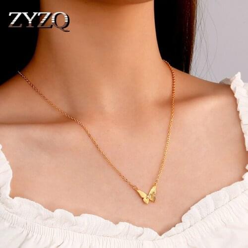 ZYZQ 2021 New Temperament Butterfly Necklace For Women ins Simple Sweet Drop Necklace Fashion Clavicle Chain Jewelry