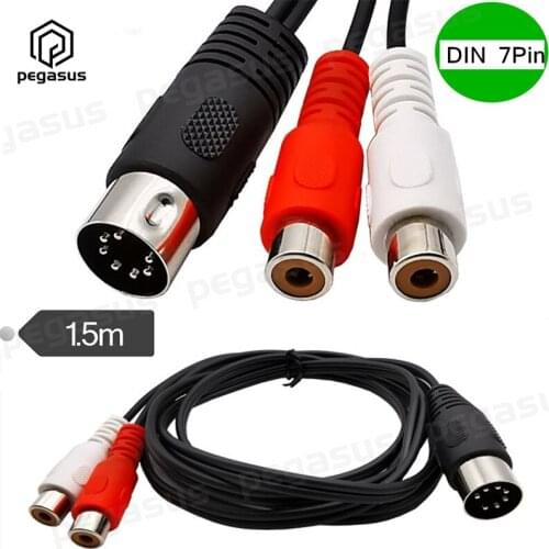 1.5 Meters MIDI 7-Pin DIN Male to Dual RCA Female Plug Audio Data Cable
