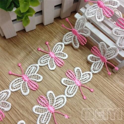 10x Soluble Pink White Butterfly Embroidered Lace Trim Ribbon Fabric Applique Sewing Craft DIY Wedding Dress Clothes Decoration