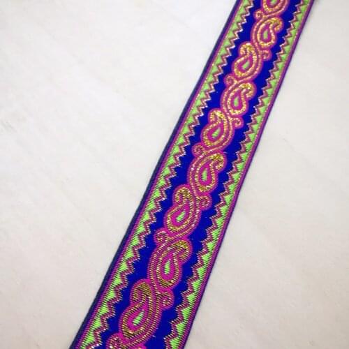 3.3cm 33mm 1-3/8'' Pink Paisley Fluorescent Green Blue Zigzag Wedged Trim Ribbon Costume Laciness National Jacquard Webbing Lace