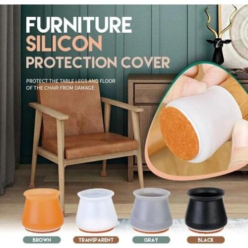 4Pcs Table Feet Caps Anti-slip Chair Leg Wood Floor Protection Mat Decor Silicon Furniture Leg Protectors Cover With Felt Pads