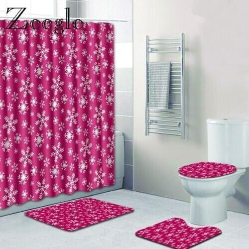 4Pcs/set Bathroom Bath Mat and Shower Curtain Home Decor Shower Room Toilet Rug Bathroom Floor Mat Toilet Lid Cover Bath Rug