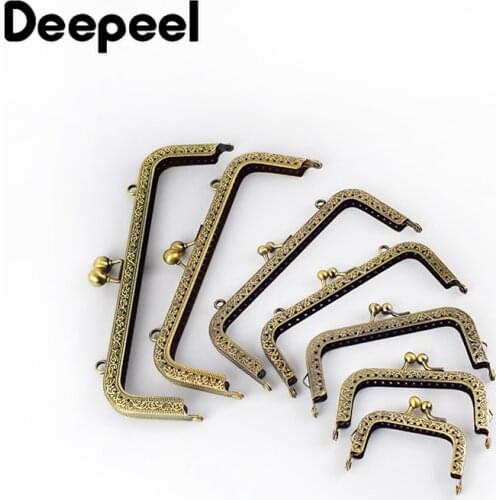 Deepeel 5pcs/lot 6-120cm High Quality Bronze Square Handle Kiss Clasp Embossed Metal Purse Frame Handle for Bag Sewing Craft