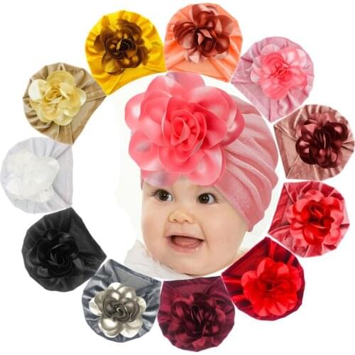 5Pcs Baby Kids Super Large Flower Turbans Caps Newborn Girl Head Wraps Soft Velvet Beanie Hat Hospital Nursery Bonnet