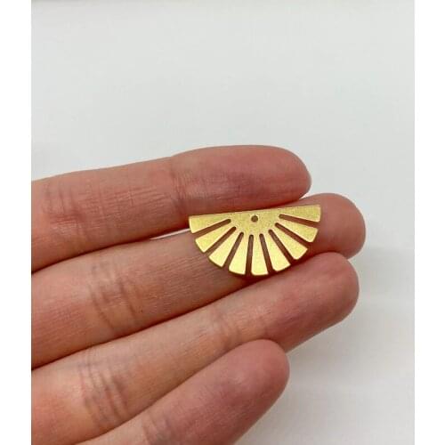6pcs Brass Half Sun Charms, Brass Half Circle Pendants, Brass Fan Shape Pendants, Geometric Charms, Earring Findings 12x24mm