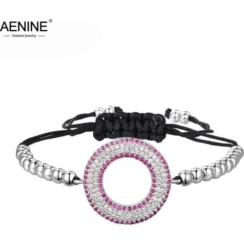 AENINE New Design Luxury Mirco Pave CZ Crystal Circle Charm Bracelet For Women Chain & Link Beads Bracelet Jewelry B17048