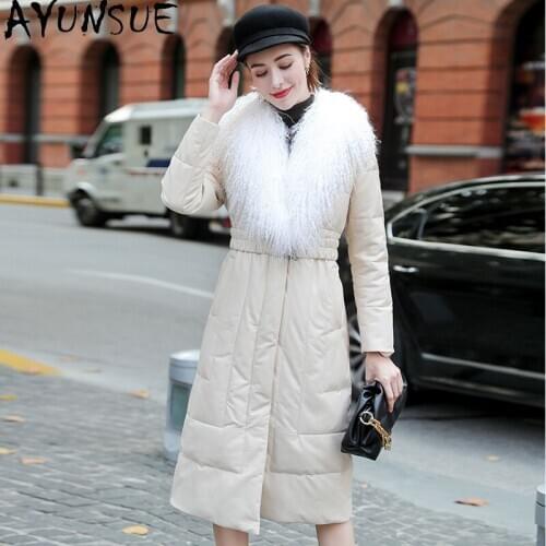 AYUNSUE 2020 Winter Genuine Leather Jacket Women Wool Fur Collar Long Sheepskin Coat Female Korean 90% White Duck Down Jackets