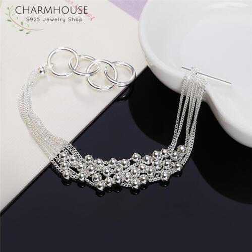 Pure 925 Silver Bracelets for Women Multi Chain Beads Bracelet & Bangles Wristband Pulseira Wedding Bridal Jewelry Wholesale