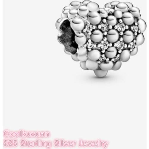 Mothers Day 100% 925 Sterling Silver Beaded Sparkling Heart Charm beads Fits Original Pandora bracelets Jewelry Making