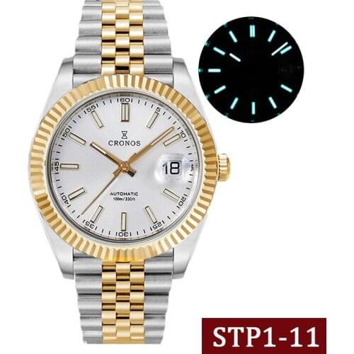 Cronos Watch MOP Dial PVD Golden Bezel Enamel Dial 2N18 Hands Mechanical Automatic Self-Wind Luxury Retro Mens Diver Watch