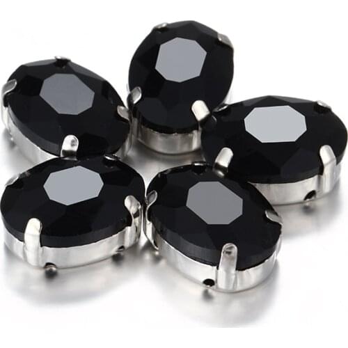 Black Oval Shape Crystal Rhinestone Claws Hollow Out Pointback Sew On Crystals With Copper Claws Art Crafts Decoration Stones