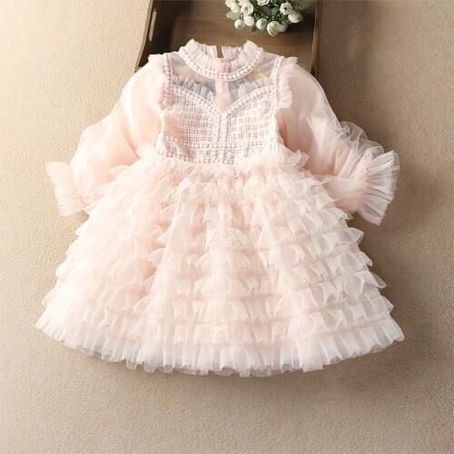 Baby spring dress layered lantern sleeve girls dress lace infant birthday Princess Dress children clothes 4-9y girl clothes
