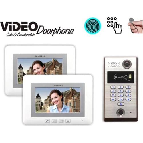 1V2 Home Intercom System 7" LCD monitor Speakerphone intercom Color Video Door Phone doorbell Fingerprint&ID Card&Password