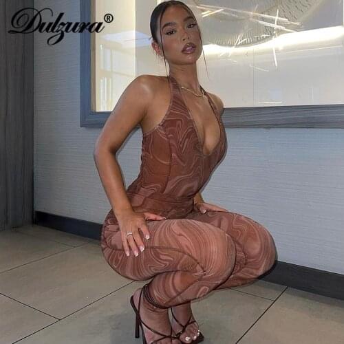 Dulzura Tie Dye Printed 2 Pieces Sleeveless Halter Bodysuit And Leggings Set Bodycon Streetwear Casual 2021 Women Summer Outfit