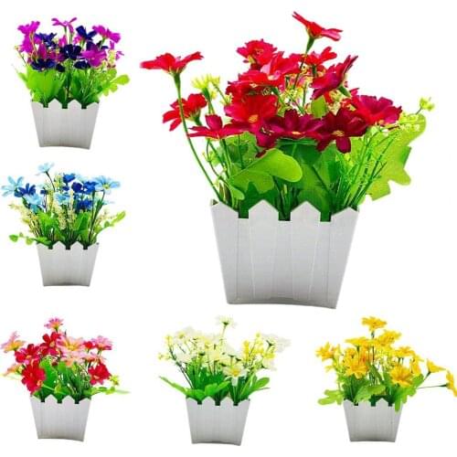1 Set Artificial Plant Pot Chrysanthemum Flower Wedding Decoration Plastic Fence Yard Simulation Bonsai for Balcony