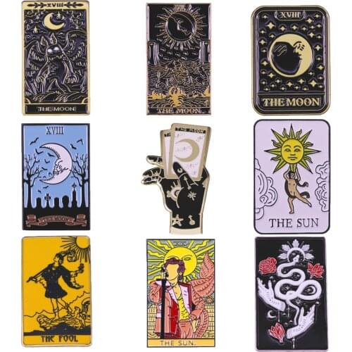 Tarot Card Ouija Board Astrology Enamel Pin Pizza Grim Reaper No.13 Badge Justice Skull Brooch The Moon Accessory Gift