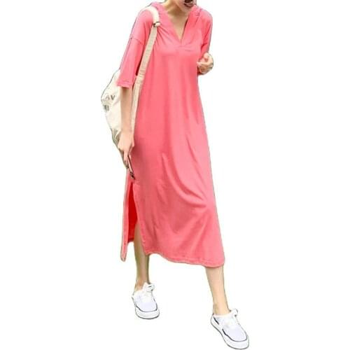 Summer Dress For Women 2021 New Plus Size Women Clothing Dress Short Sleeve Hooded Thin T-Shirt Over The Knee Dress