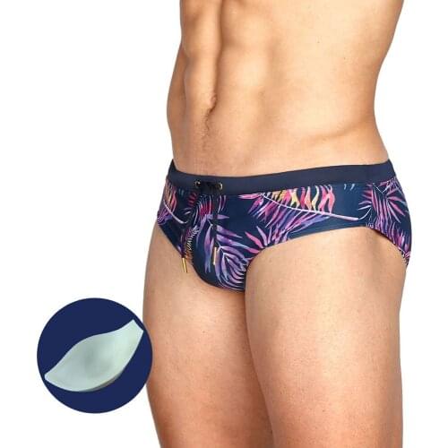 Leaf Printed Men Swimwear Briefs 2021 Summer Beach Surfing Swimming Trunks For Men Triangle Swim Shorts Male Swimsuit Plus Size