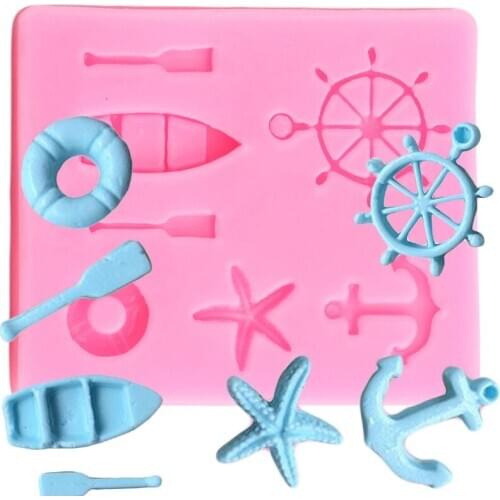 Marine Series Boat Anchor Cupcake Topper Fondant Mould Cake Border Silicone Mold Cake Decorating Tools DIY Candy Chocolate Molds