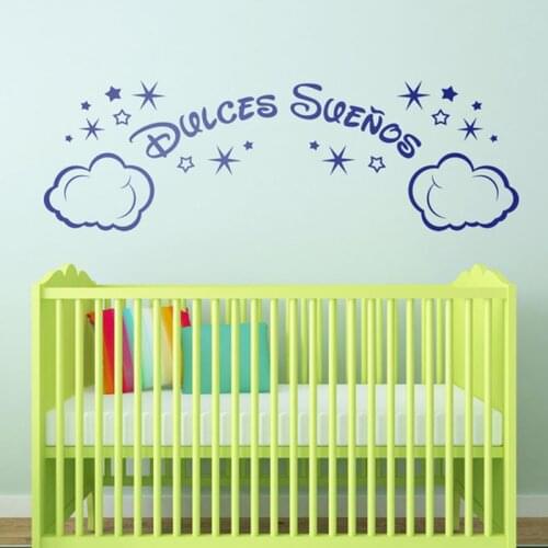 Cartoon Spanish Sweet Dream Moon Star Wall Sticker Baby Nursery Kids Room Dulces Sueños Cloud Wall Decal Bedroom Vinyl Decor