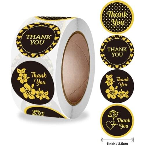 100-500Pcs Black gold Flower Thank You Stickers Wedding decor Seal Labels For Scrapbooking Gift Decoration Stationery Sticker