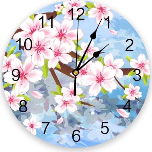 Pink Blooming Peach Blossom 3D Wall Clock Modern Design Brief Living Room Decoration Kitchen Clock Art Wall Watch Home Decor