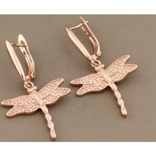 New Trendy Rose Gold Color Shape Design Of Animal Dragonfly Earrings For Women Copper Dangle Earrings Jewelry Unusual Earrings