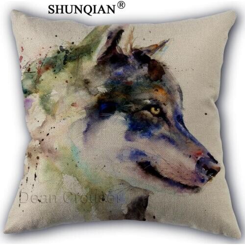 New Linen Cotton Pillowcase wolf Printed Pillow Cover Home Textiles Decorative Pillowcase Customize Gift 45x45cm one side