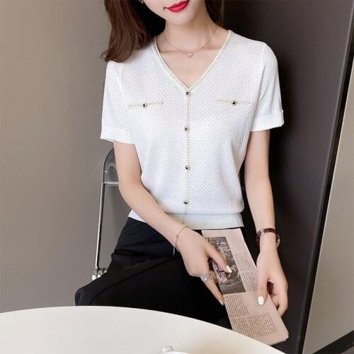 2021 New Arrival New Room 207212, 7 Row Under 1 】 The Film Web Celebrity Figure V-neck Fake Pocket Short Sleeve T-shirt 32