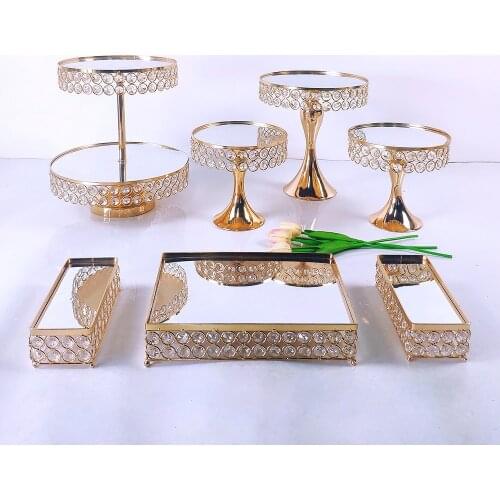 New arrive 2021 gold mirror cupcake stand crystal metal creative home large fruit plate fruit basket home set cake tool