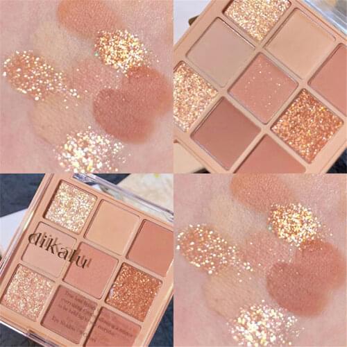 9 Color Pressed Matte Glitter Eyeshadow Palette Waterproof Long-lasting Eyeshadow Pigment Diamond Shimmer Nude Shiny Makeup