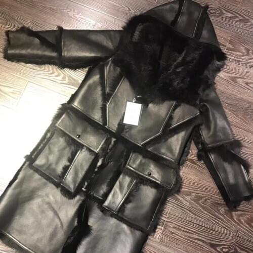 Shearling coat long hooded ladies genuine lambskin coat women real lambskin coat