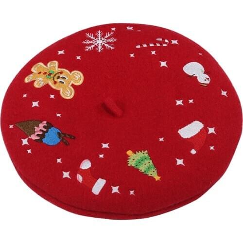Christmas hat winter women snowflake embroidery beret hat red cute painter hat deer gift holiday hat thickened warm hat