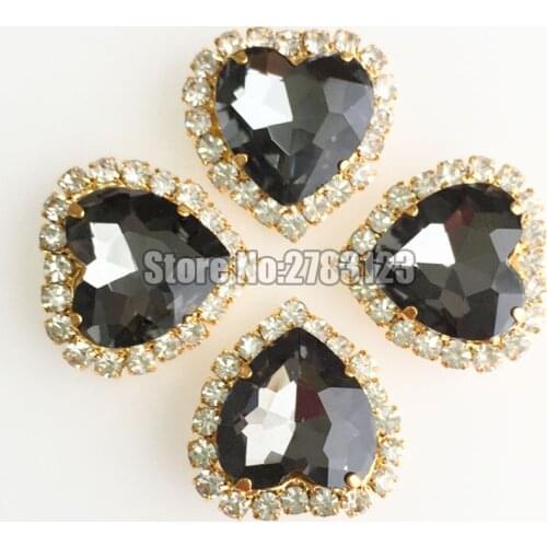 Gold bottom Gray 12mm 10pcs/20pcs heart Glass sew on rhinestones,hight quality Crystal buckle,diy/clothing accessories SKHJ03
