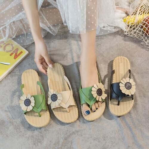 Straw Sole Slippers Women Wear Flat Bottom 2021 Summer Couples All-match Flip-flops Vacation Seaside Beach Breathable Sandals