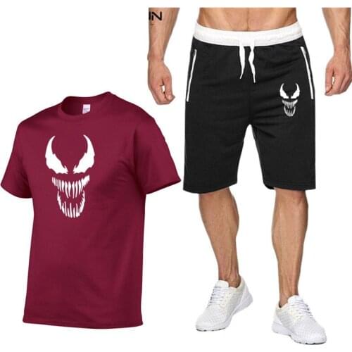 Brand New Mens Tracksuit Teens Personality Cotton Prints Compression Sport Suit Men venom Body Building Top Fitness Sport Set