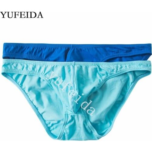 YUFEIDA 2PCS/LOT Sexy Men Briefs Soft Cotton Mens Underwear Briefs Male Gay Sissy Panties Low Rise Underpants Bulge Pouch Shorts