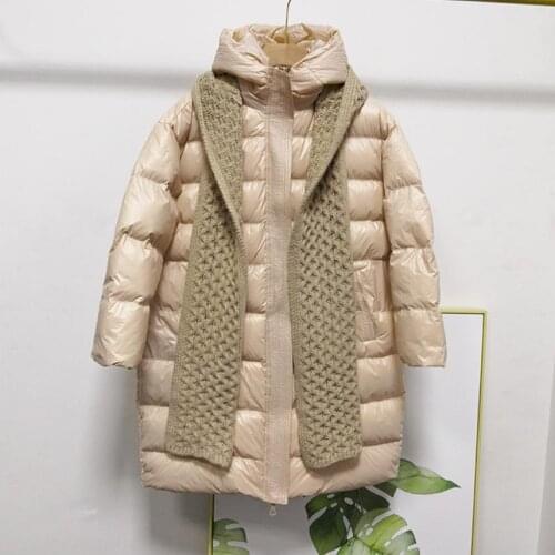 Knit scarf stitching Soft down coats Winter fashion Warm white duck down coat female was thin thick Down Warm Jacket Parkas F801