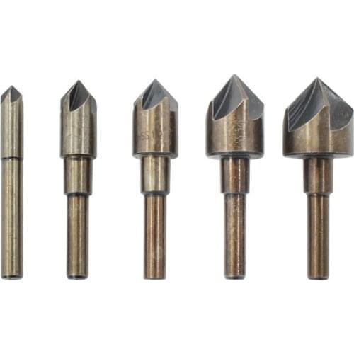 Quality 5Pcs 5 Flute Countersink Drill Bit HSS 82 Degree Point Angle Chamfer Chamfering Cutter 1/4" Round Shank For Power Tool