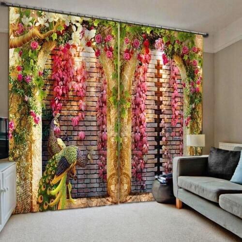 Flower vine peacock curtains arch 3D Curtain Luxury Blackout Window Curtain Living Room stereoscopic curtains