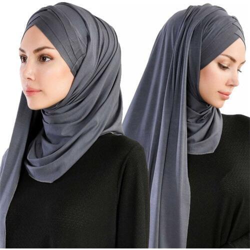 Women Musilim Solid Jersey Scarf Long Headscarf Cover-up Hat Wrap Shawl Modesty Turban Cap Instant Underscarf Easy Ready to wear