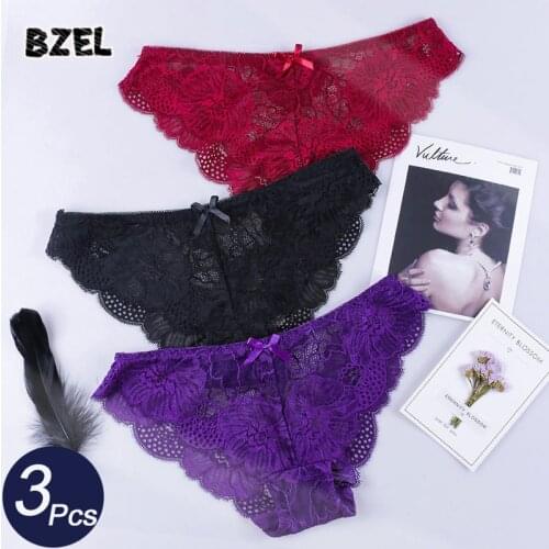 BZEL 3Pcs/lot Hot Sexy Womens Hollow Out Panties Underwear Seamless Lace Briefs With Bow Woman Intiamtes Comfort Lady Lingerie