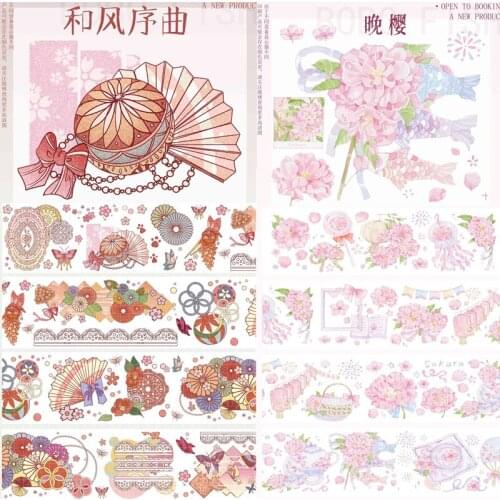 1 Loop 6cmx100cm Evening Cherry Masking Tape Prelude Journal Paper Stage Crystal Pet Collage